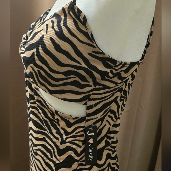 J for Justify Brown and Black Zebra Print Cutout Midi Dress - Picture 4 of 5